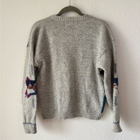 Vtg Woolrich‎ Gray Heather 100% Wool Cardigan Winter Theme Women’s Sz M Grandma - Picture 5 of 6